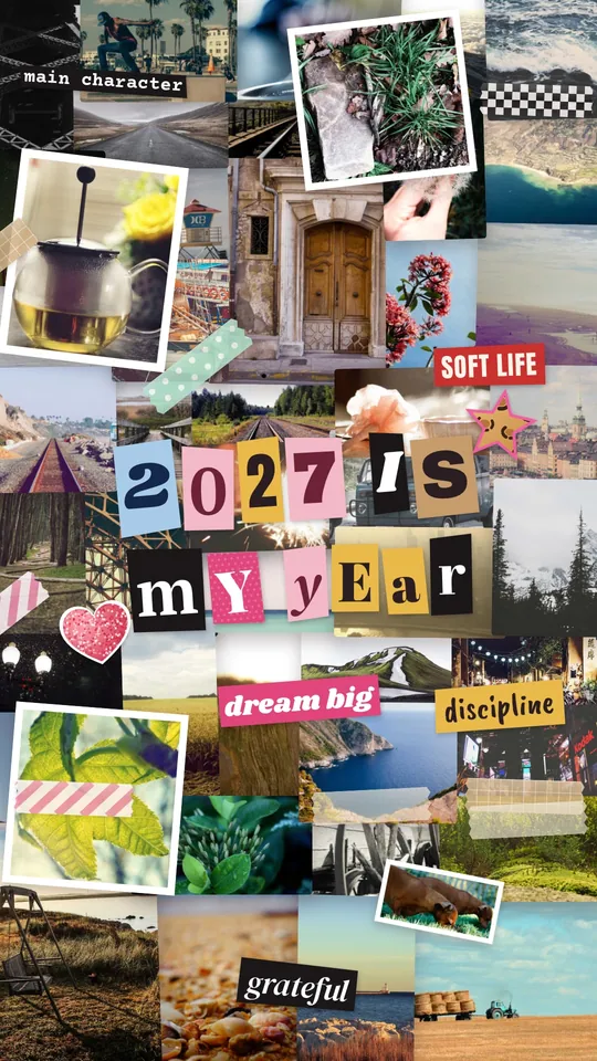 サンプル写真を使ってMiraでつくったコラージュスタイルのビジョンボード「2027 is my year」